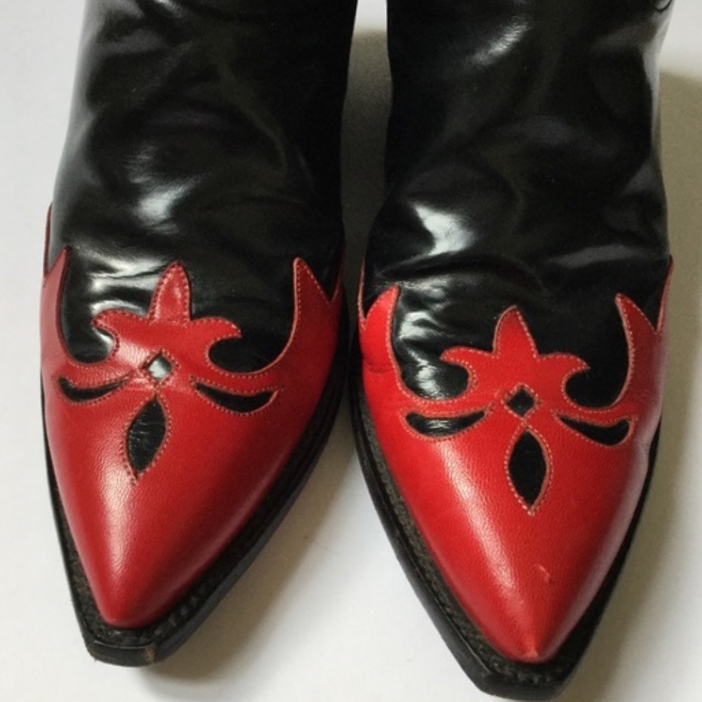 Glossy Black and Red Lucchese boots - Picture 2 of 6
